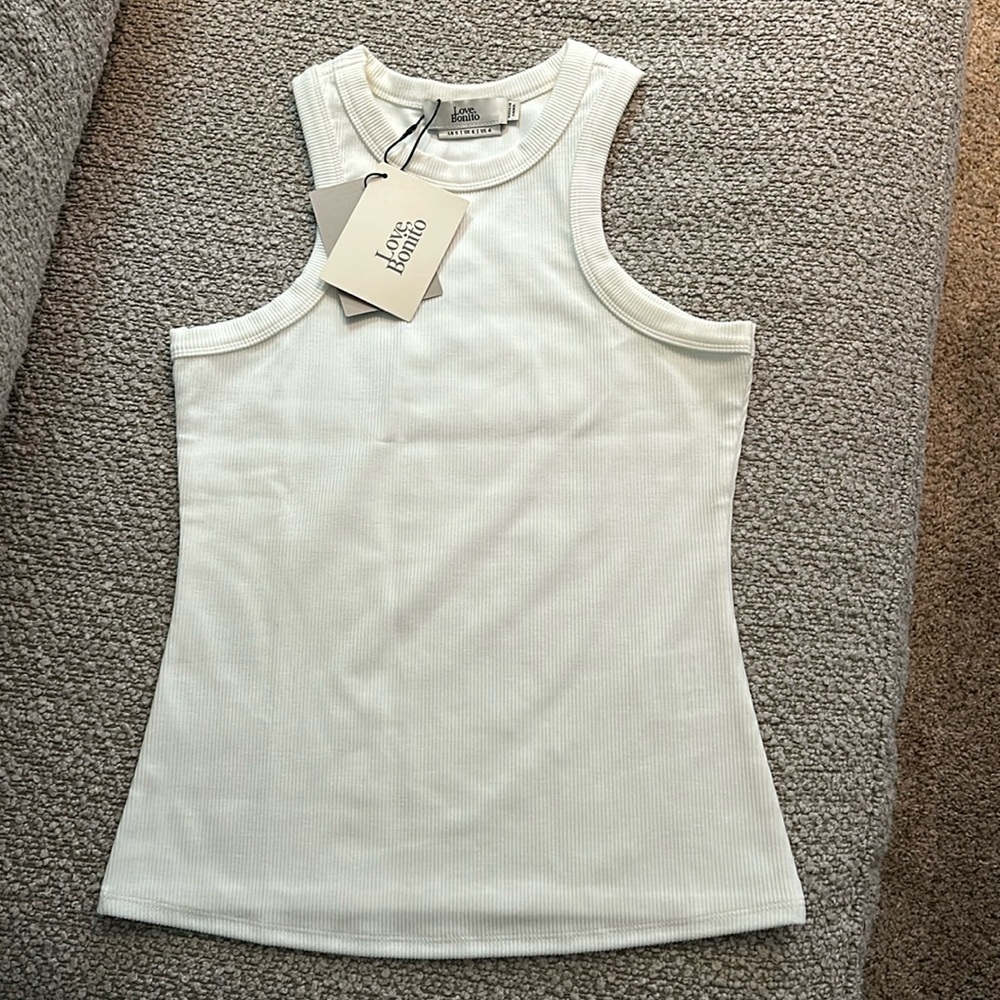 Love, Bonito Sevyn Ribbed Racer Tank Top, Size 4, White